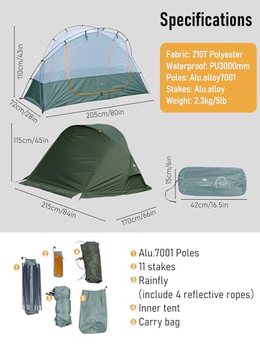 iClimb Ultralight 4-Season Solo Tent Waterproof with Snow Skirt - Green