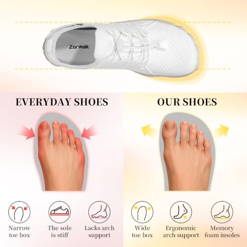 Women's Wide Toe Box Barefoot Trail Running Shoes - White, 8 Wide