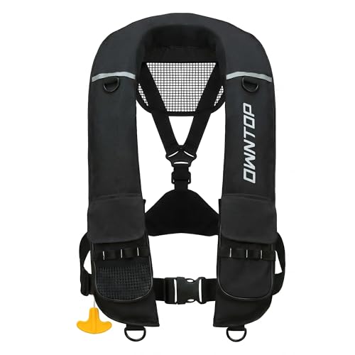 Owntop Black Inflatable Life Jacket for Adults with CO2 Cylinder, Auto/Manual, Pockets