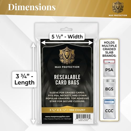 Max Protection Resealable Card Sleeves for PSA SGC BGS CGC Graded Cards - 100 Count