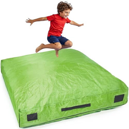SaferBounce Kids Sensory Crash Pad Green 5ft x 5ft Safety Foam Mat for Jumping & Play