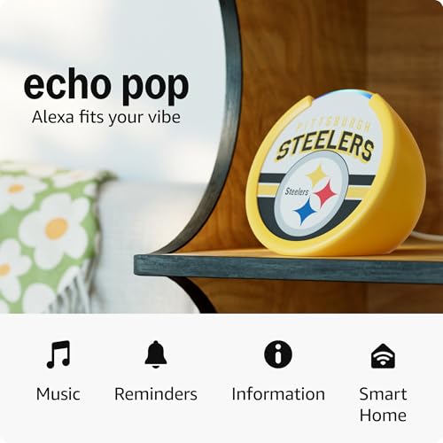NFL Licensed Pittsburgh Steelers Echo Pop Smart Speaker with 25-26 Season Design