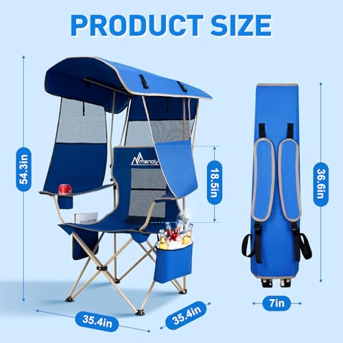 Folding Camping Chair with Shade Canopy and Cooler Bag for Outdoor Activities