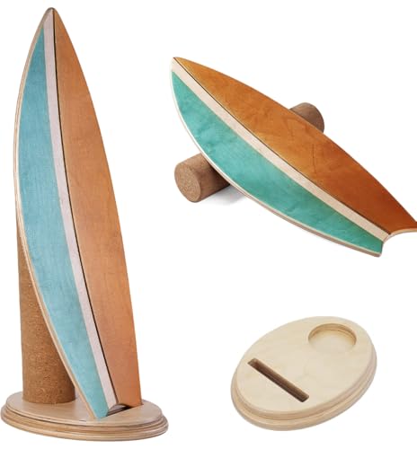 Balance Board with Natural Cork Roller - Blue Indoor Surfing Trainer