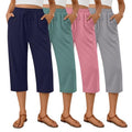 Neer Women's Capri Pants with Pockets - 4 Pack, Dark Blue, Gray Green, Pink, Gray, Large