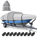 Tuszom Gray 14'-16' V-Hull Boat Cover with 2-Inch Reinforced Tie-Down Loops, Waterproof
