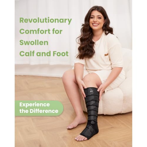 Pozpo Tech Plus Size Calf & Foot Compression Wrap Black Large Swelling Edema Relief