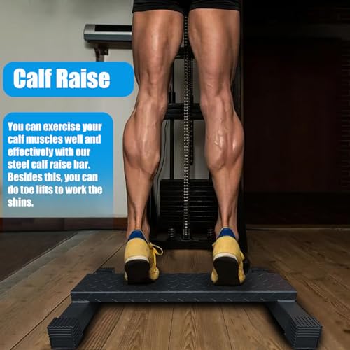 BLUSLM Black Steel Calf Raise Bar for Standing Stretching & Squats, Anti-Slip Platform