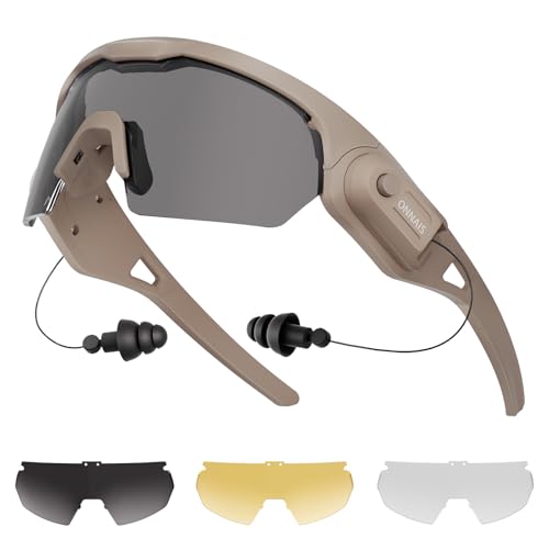 ONNAIS Safety Glasses ANSI Z87.1+ with Earplugs NRR 32dB - Khaki