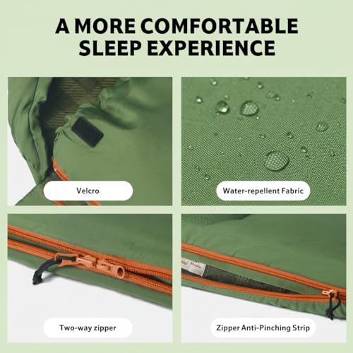 Naturehike Big & Tall Flannel Sleeping Bag - ISO 32°F, Green, Water-Resistant