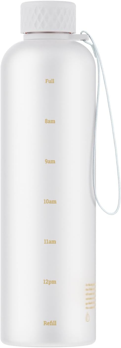 Sursip Slim Water Bottle - 42 oz Lightweight Tritan, Leakproof Lid & Motivational Time Markers | Perfect for Gym & Travel