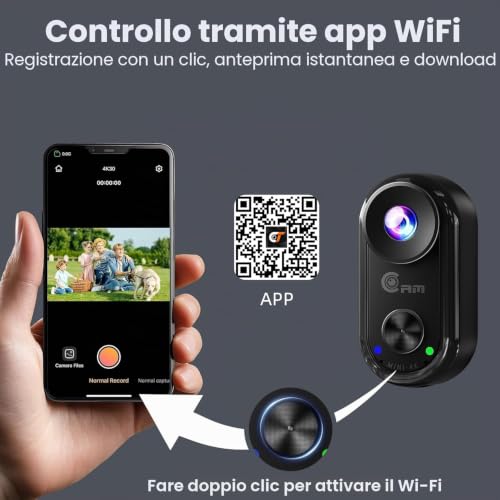 Mini 4K Body Camera with WiFi & Magnetic Mount - Black, Waterproof 20MP Vlogging Camera