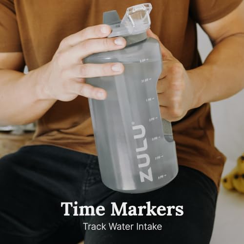 Zulu Goals Half Gallon Hydration Jug with Time Marker & Silicone Straw - Dusty Blue, 64oz