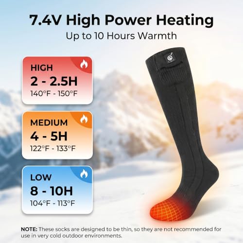 Savior Heat Rechargeable Heated Socks for Men Women - Black Large