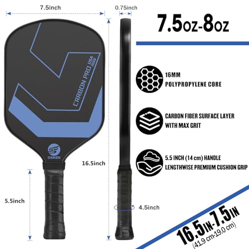 SS OXIKEN USAPA Approved Carbon Fiber Pickleball Paddle Blue 16mm