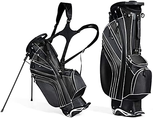 MEDIMALL Black Golf Stand Bag with 6-Way Divider, Portable Lightweight Organizer