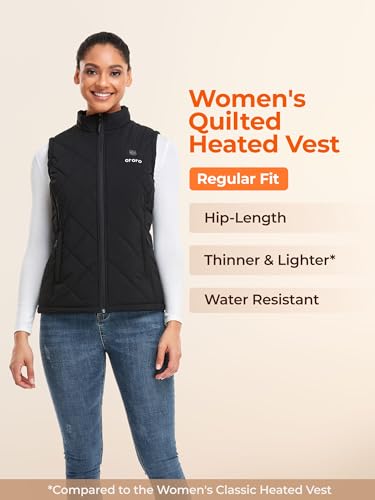 ORORO Women's Quilted Lightweight Heated Vest with Battery - Medium Black