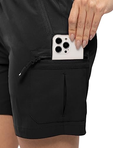 Women's Hiking Cargo Shorts - Quick Dry with Pockets, Medium Black