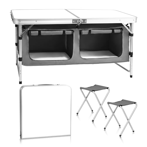 Whitebig Camping Folding Aluminum Table with Adjustable Legs — Outdoor Picnic & Travel