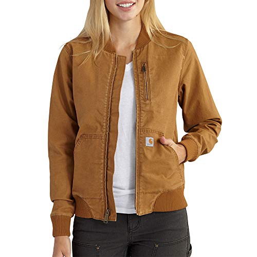 Medium Carhartt Women's Crawford Bomber Jacket Brown Rugged Flex Canvas