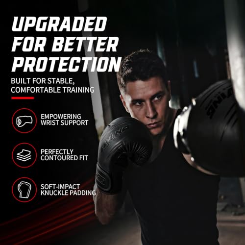 Elite Boxing Gloves for Men Women Adults - Black 16oz Supportive MMA Kickboxing