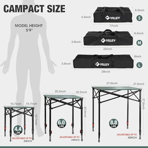 Green Portable Aluminum Camping Table - Folding Square Outdoor Table