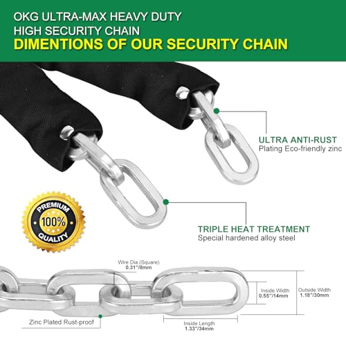 OKG Heavy Duty 10ft x 5/16in (8mm) Silver Zinc Motorcycle Security Chain