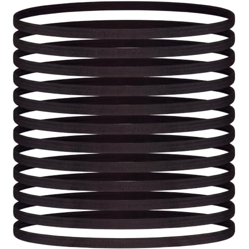Thin Elastic Sports Hair Bands - Black 12 Pack for Workout & Daily Use