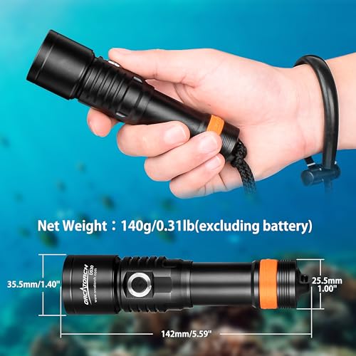 SCUBA Dive Light 1500 Lumens Cold White LED with 7° Narrow Beam, Waterproof 150m
