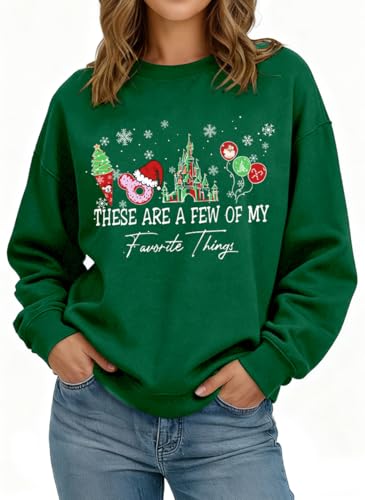Christmas Sweatshirt for Women Green Medium Magic Merry Holiday Crewneck Pullover