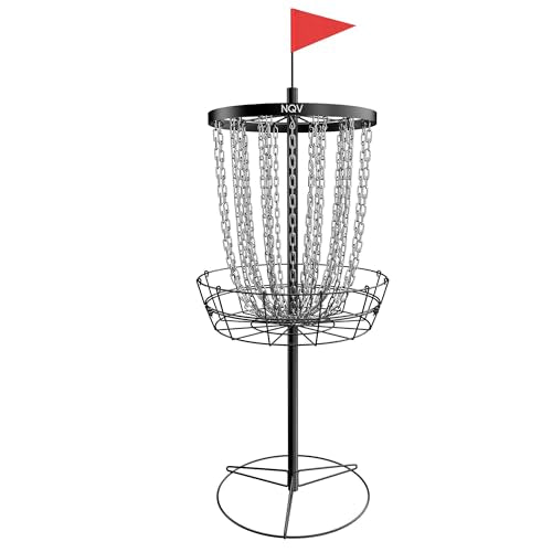 NQV PRO Portable Disc Golf Basket with 24 Heavy Duty Chains - Black