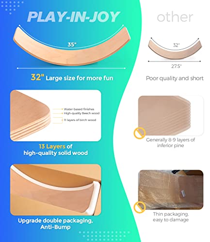 Kids Wooden Balance Board 36 Inches Natural Wood Montessori Wobble Toy