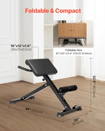 Adjustable Foldable Roman Chair Hyperextension Bench for Back Glutes Hamstring Workout