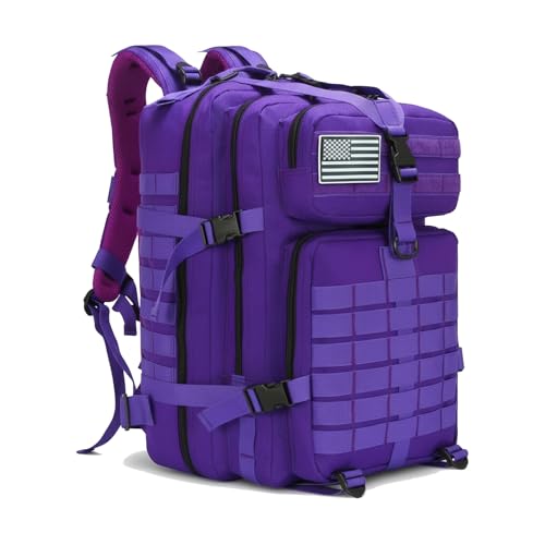 Military Tactical Backpack 45L with Purple Variation, Molle Large Hiking Bag