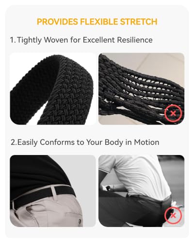 Men's Elastic Golf & Casual Stretch Belt - Black, 38-42 Inch Waist Adjustable