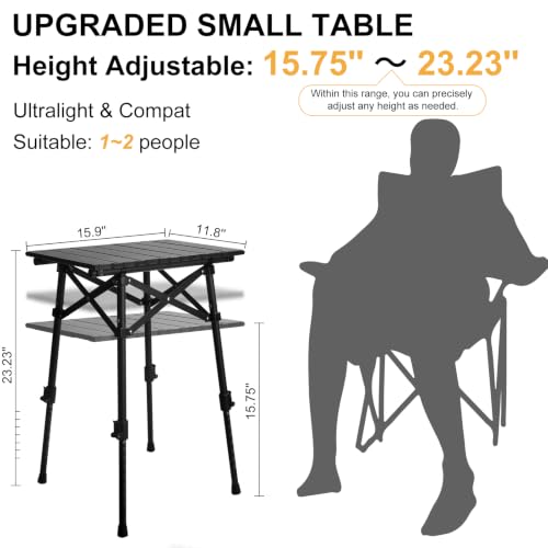 Adjustable Camping Side Table - Portable Folding Outdoor Nightstand