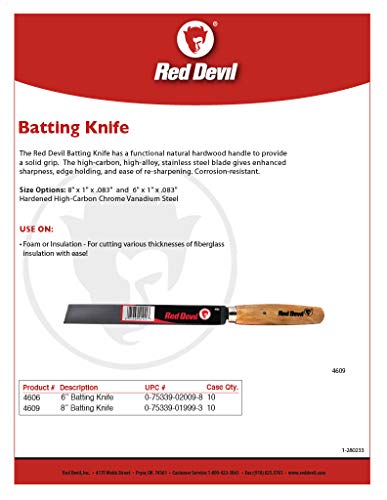 Red Devil 8-Inch Batting Knife - High-Carbon Steel Blade for Insulation Cutting