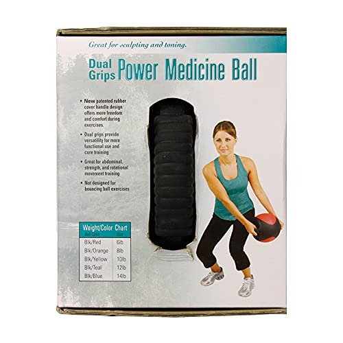 Aeromat 14 lbs Dual Grip Power Medicine Ball - Black/Blue 9" Diameter for Abdominal & Rotational Training