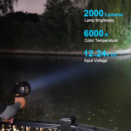 12V LED Handheld Spotlight 2000 Lumens Marine Boat Searchlight Corded