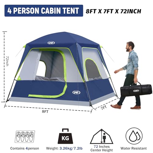 UNP Dark Blue 4-Person Camping Tent - Portable Waterproof Cabin with Easy Setup