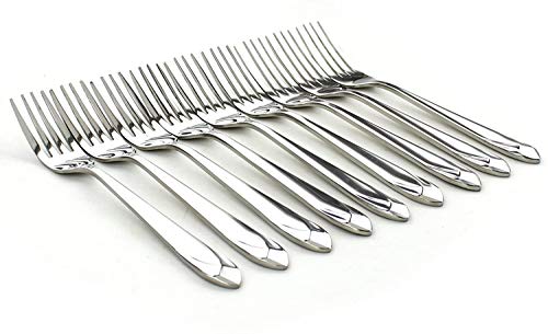 Stainless Steel Dinner Forks Set of 8 Heavy Duty Flatware with Diamond Pattern