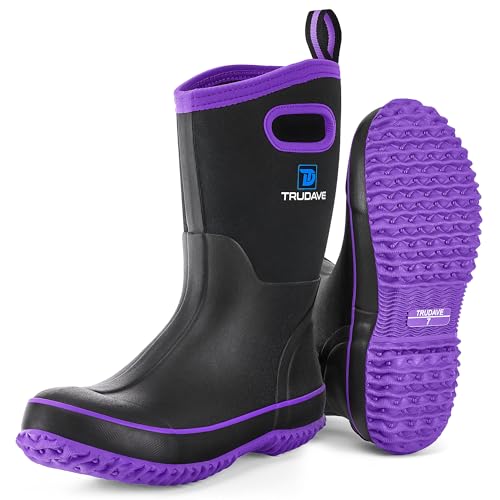 Trudave Women's Waterproof Rubber Boots Mid Calf Purple Size 5-11 Outdoor Work & Hunting