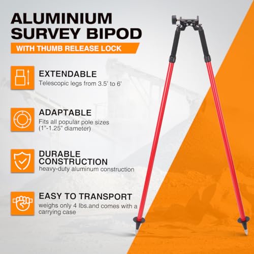 Mountlaser CLS23 Aluminum Surveying Tripod Bipod with Thumb Release, Telescopic Support for Prism & GPS Poles