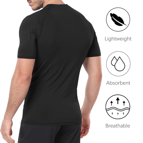 Men's Compression Shirts Short Sleeve Baselayer Workout Tee - Large 5 Pack Black