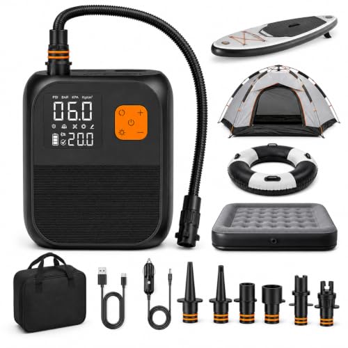 Rechargeable Electric Paddle Board Pump 25 PSI - Portable SUP Inflator with LED Light