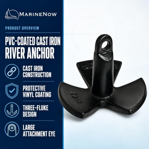 18 lb Vinyl-Coated Cast Iron River Anchor for Freshwater Boats - Durable & Tangle-Free