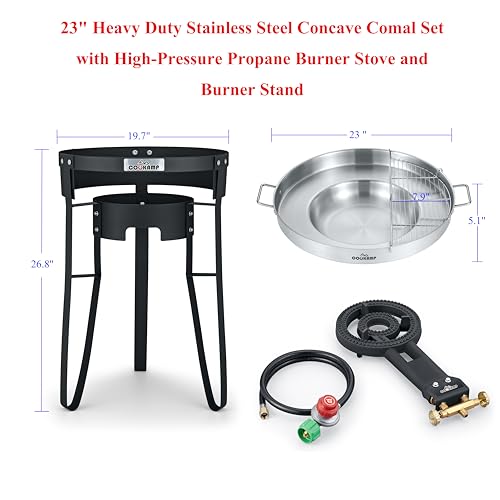 Single Burner Concave Comal Set with 23-Inch Stainless Steel Surface, 100,000 BTU Propane Stove