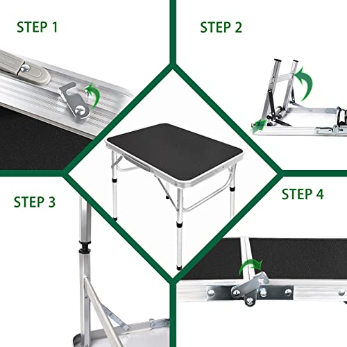 Camp Field Aluminum Folding Camping Table - Adjustable Height, Lightweight & Portable - Blackb