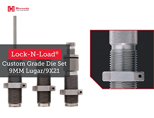 9mm Luger Hornady Custom Grade 3-Die Reloading Set with Storage Box