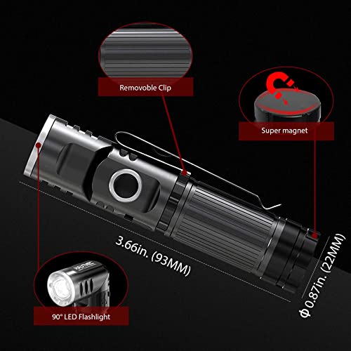 Rechargeable LED Flashlight with Swivel Head - 500 Lumens, Waterproof, Magnetic Base, 3 Modes, Handheld Mini Camping Light